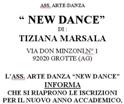 Iniziano i corsi dell'Ass. "Arte-Danza" New Dance di Tiziana Marsala