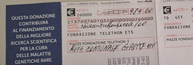 Conclusa la raccolta fondi dell'Avis Grotte per Telethon