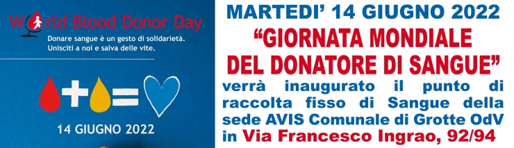 Marted 14 giugno inaugurazione della sede dell'AVIS comunale di Grotte