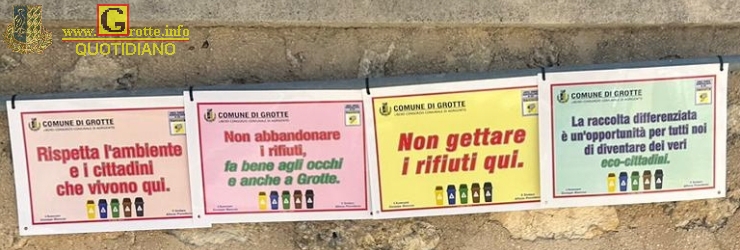 Cartelli contro l'abbandono indiscriminato dei rifiuti domestici