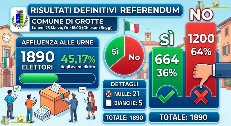 Referendum costituzionale: i risultati del voto, relativi al solo Comune di Grotte