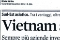 "Vietnam apripista per l'Asean"; articolo del dott. Rosario Di Maggio sul "Sole 24 Ore".